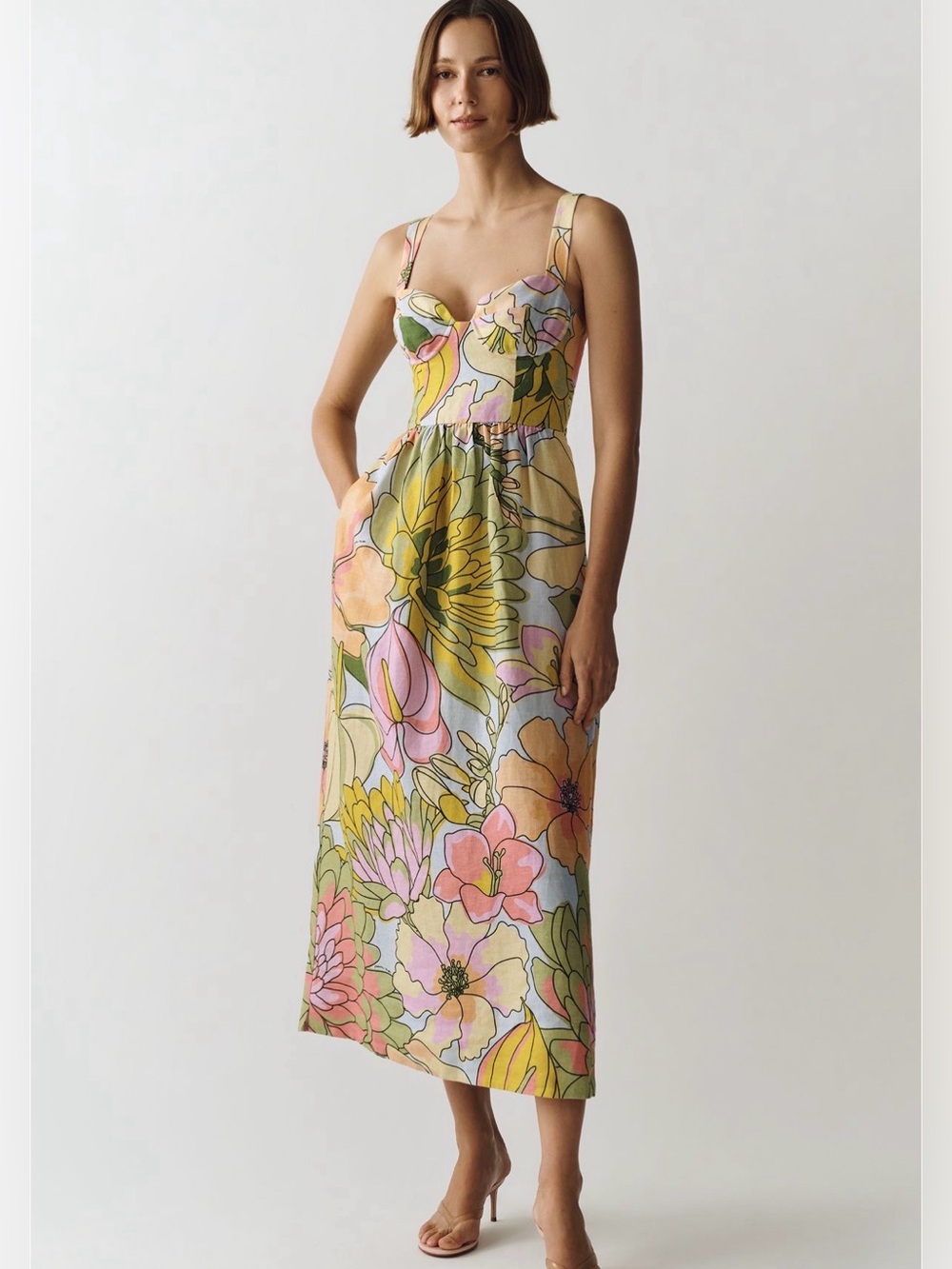 NWT FARM RIO LINEN PRINTED MINI DRESS